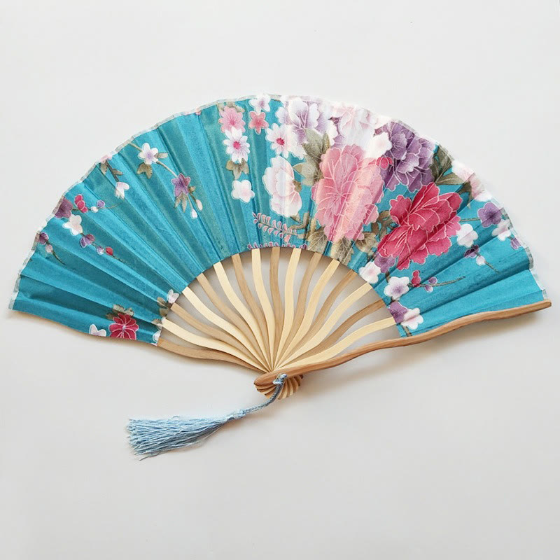 Japanese Style Floral Shaped Fracture Fan - Lake Blue - image 1