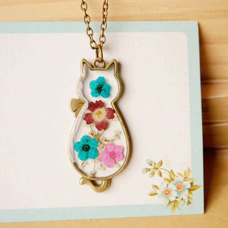 Japanese Retro Floral Cat Necklace - image 2