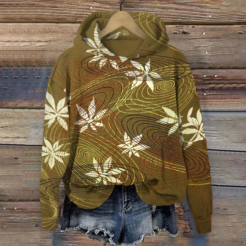 Japanese Retro Traditional Maple Leaf Art Print Long Sleeve Hoodie - Brown - 8XL - image 1