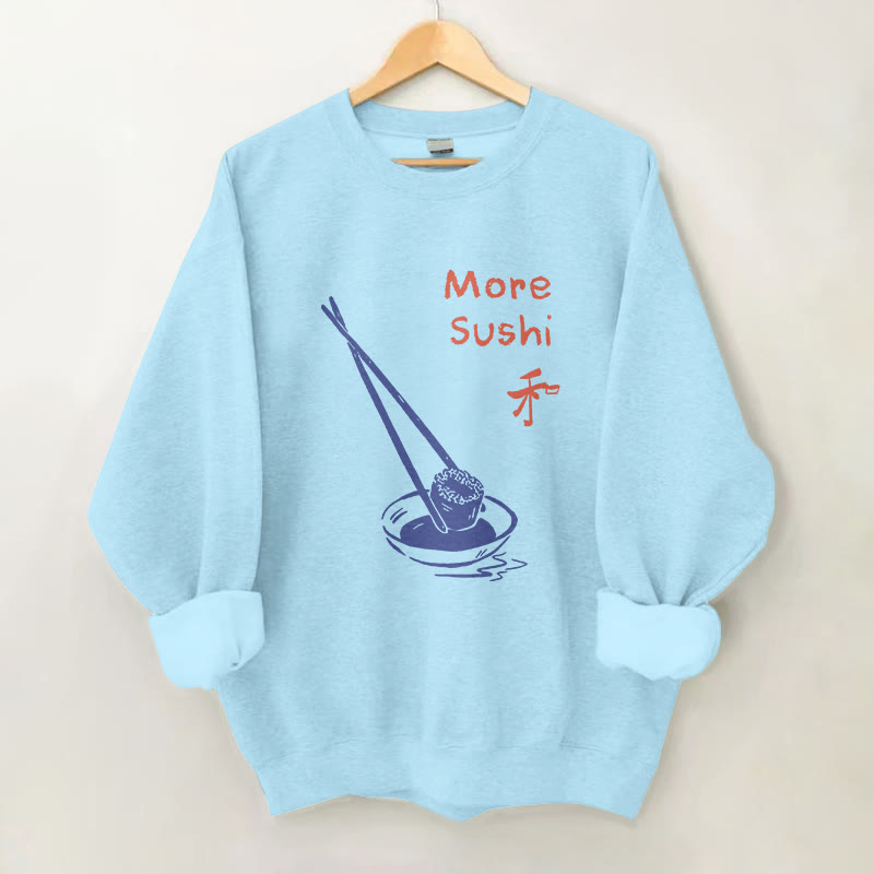 100% Cotton Japanese More Sushi Print Round Neck Casual Fleece Sweatshirt - Blue - 2XL - image 1