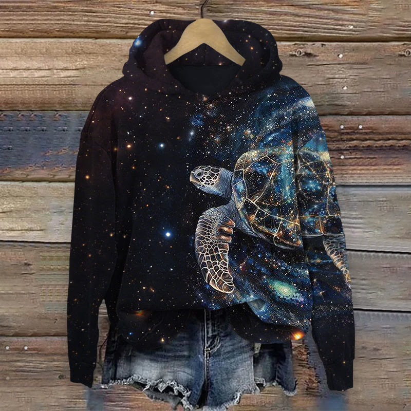 Space Turtle Art Art Print Long Sleeve Hoodie - Black - 8XL - image 1
