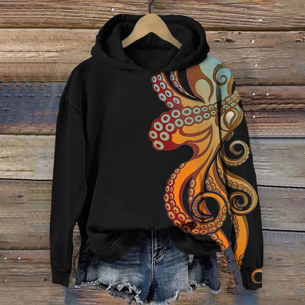 Ombre Octopus Print Long Sleeve Hoodie - Black - 8XL - image 1