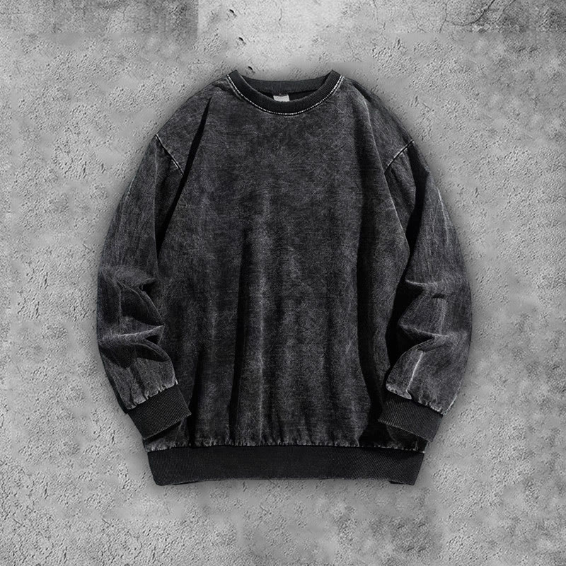 Unisex 100% Cotton Solid Color Acid Washed Sweatshirt - Black - 3XL - image 1