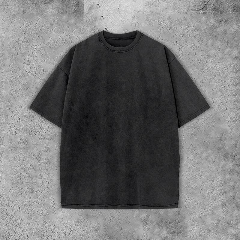 Unisex 100% Cotton Solid Color Acid Washed T-shirt - Black - 3XL - image 2