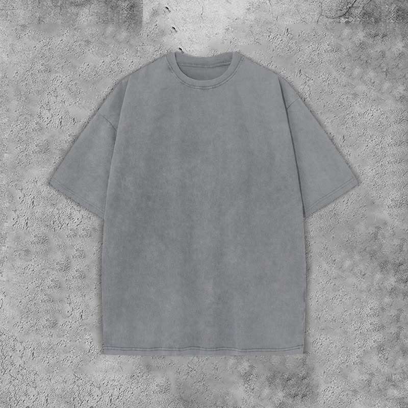 Unisex 100% Cotton Solid Color Acid Washed T-shirt - Grey - 3XL - image 1