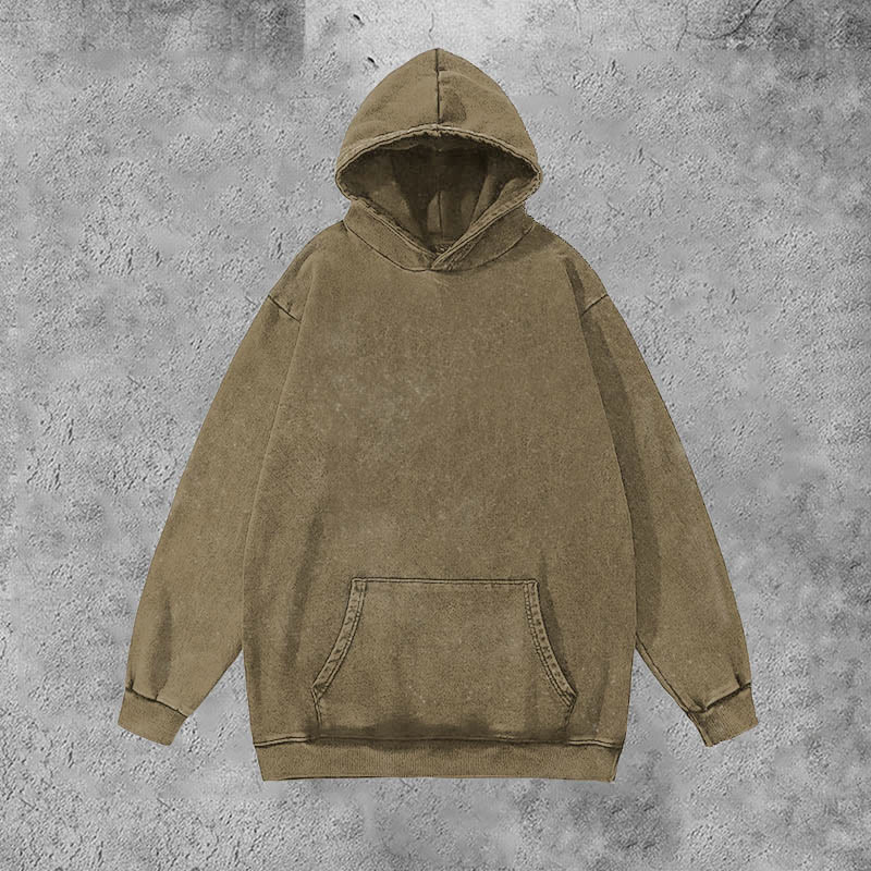 Unisex 100% Cotton Solid Color Washed Hoodie  - Brown - 3XL - image 2