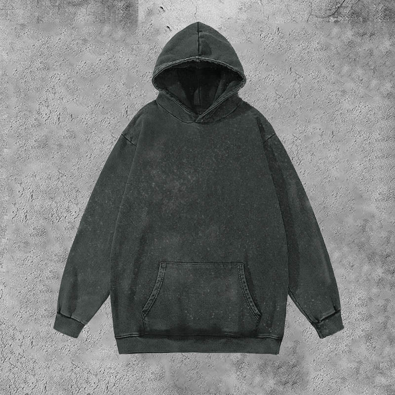 Unisex 100% Cotton Solid Color Washed Hoodie  - Black - 3XL - image 1