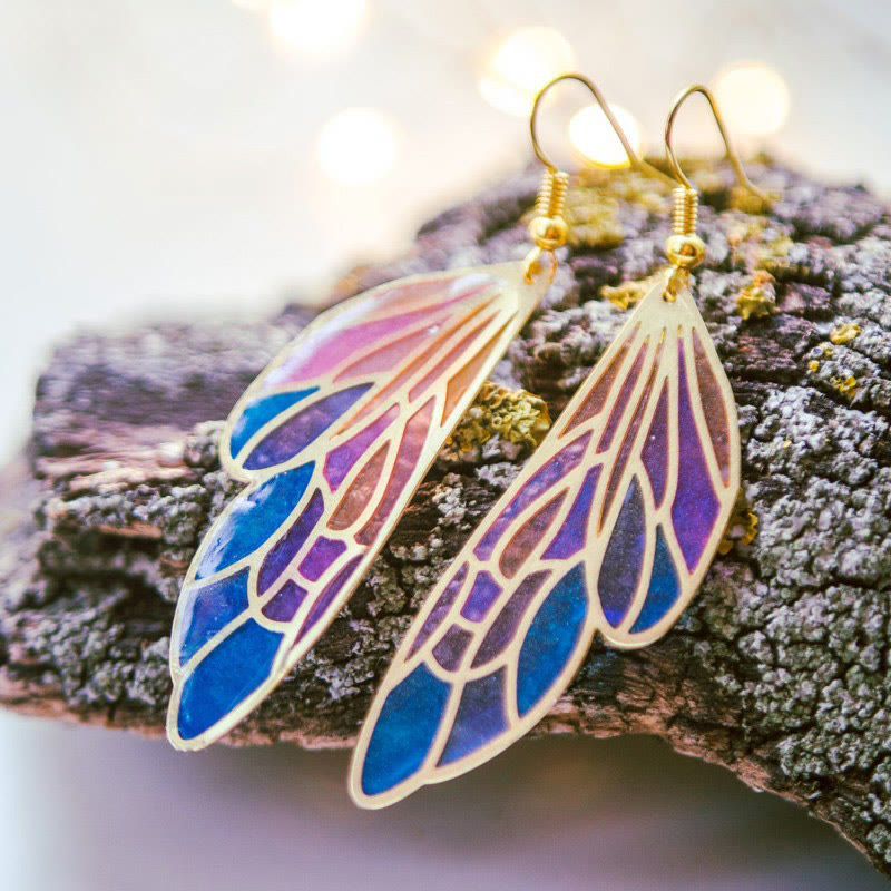 Women's Fantasy Gradient Butterfly Wings Earrings - Golden - one size - image 1
