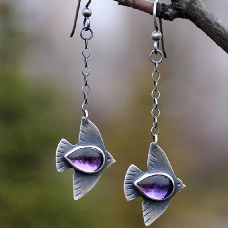 Women's Elegant Crystal Gem Swallow Dangling Earrings - Purple - one size - image 1