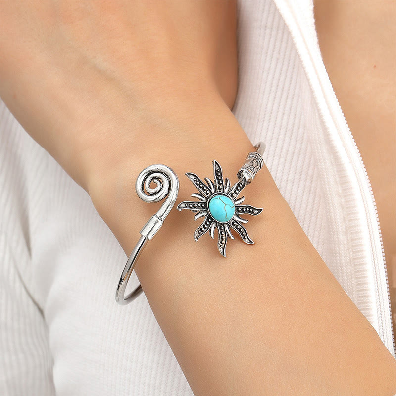 Women's Vintage Sunflower Turquoise Alloy Bracelet - Silver - one size - image 1