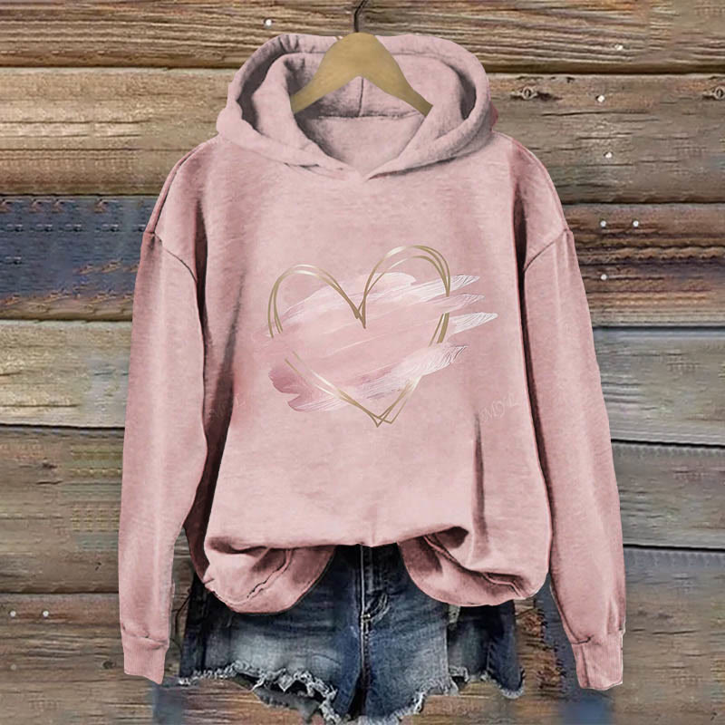 Valentine's Day Pink Heart Painting Long Sleeve Hoodie - Pink - 8XL - image 1