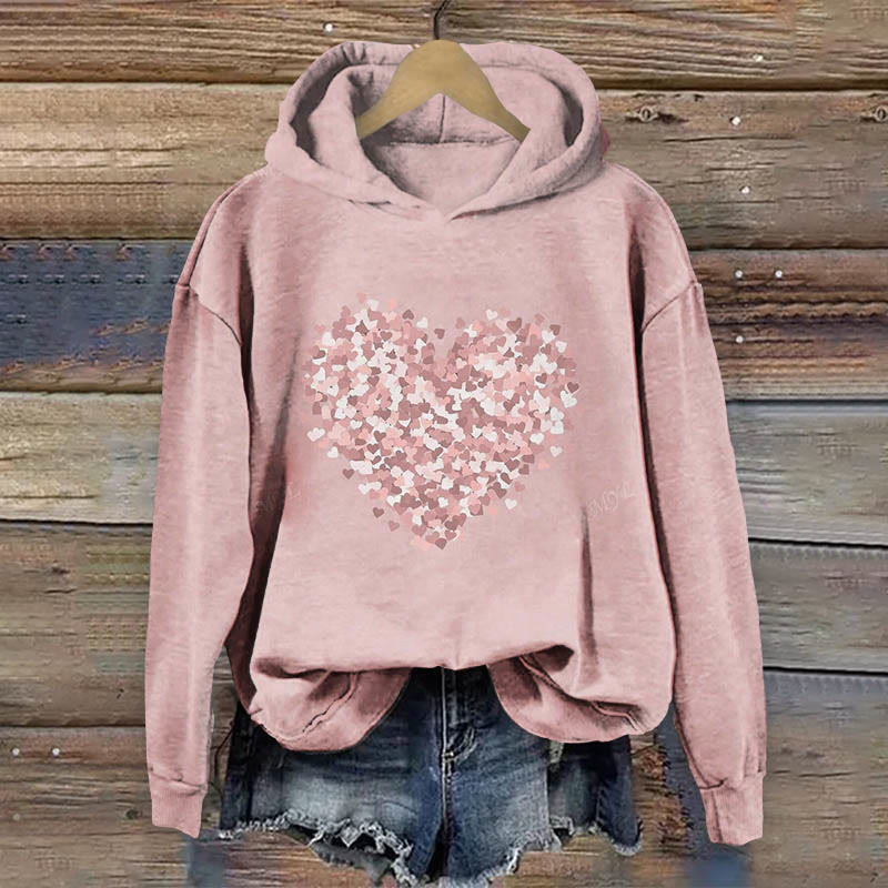 Valentine's Day Pink Heart Painting Long Sleeve Hoodie - Pink - 8XL - image 1