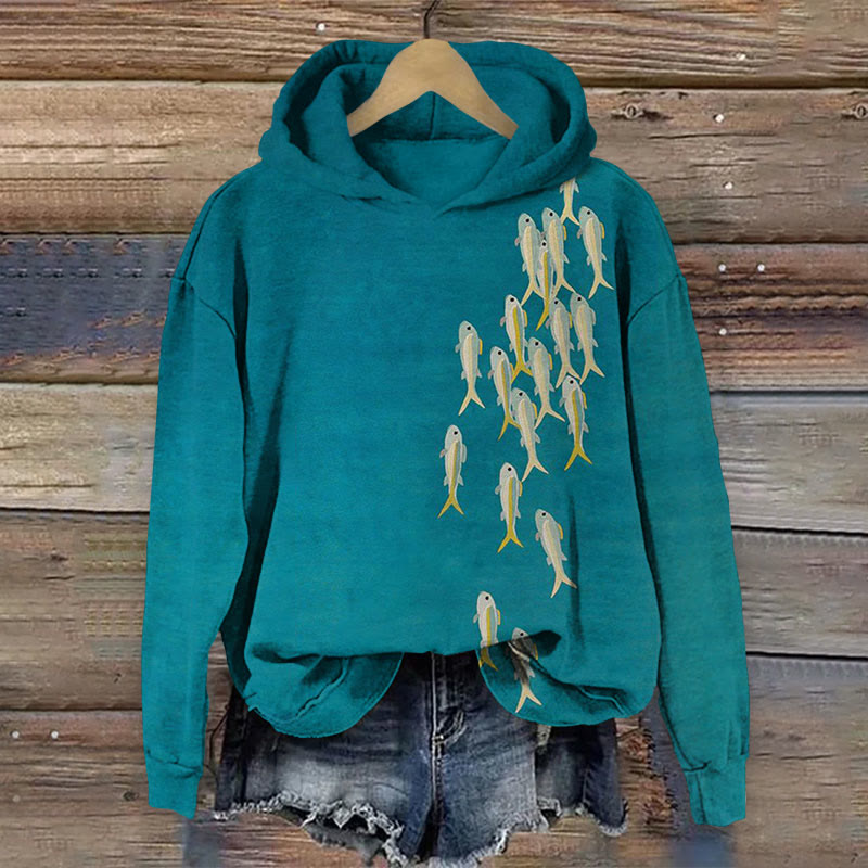 Marine Fish Art Print Long Sleeve Hoodie - Blue - 8XL - image 1