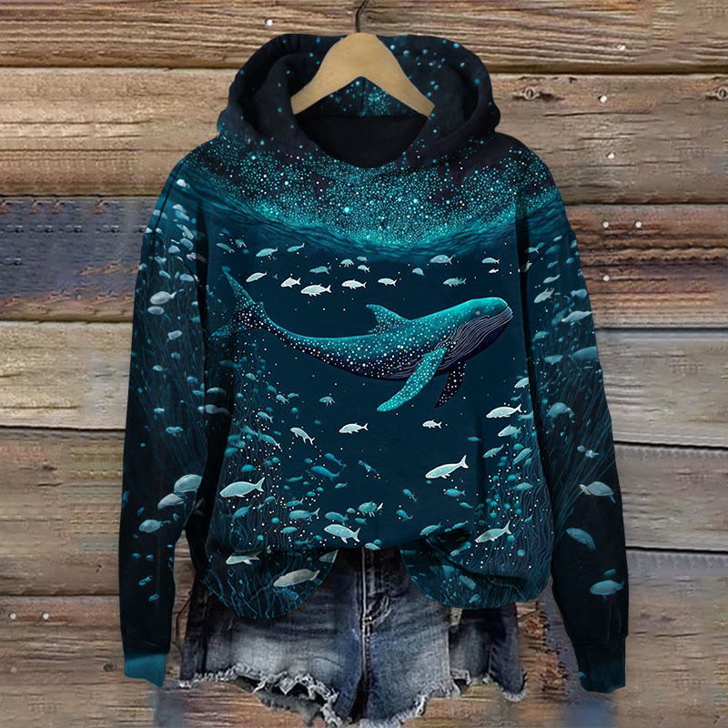 Underwater World Shark Print Long Sleeve Hoodie - Dark Blue - 8XL - image 1