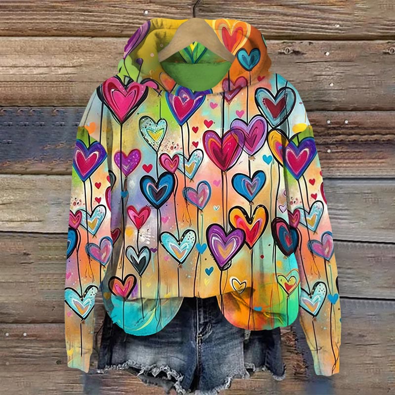 Valentine's Day Art Heart Painting Long Sleeve Hoodie - Multicolor - 8XL - image 1