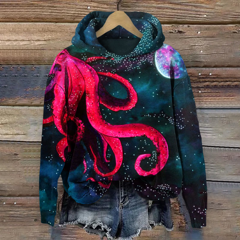 Colorful Octopus Print Long Sleeve Hoodie - Multicolor - 8XL - image 1