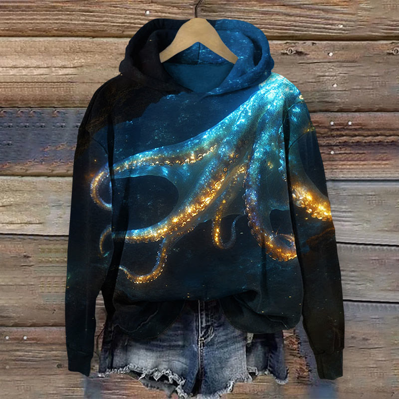Octopus Art Print Long Sleeve Hoodie - Blue - 8XL - image 1