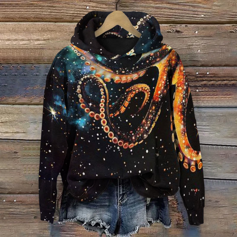 Octopus Art Print Long Sleeve Hoodie - Black - 8XL - image 1