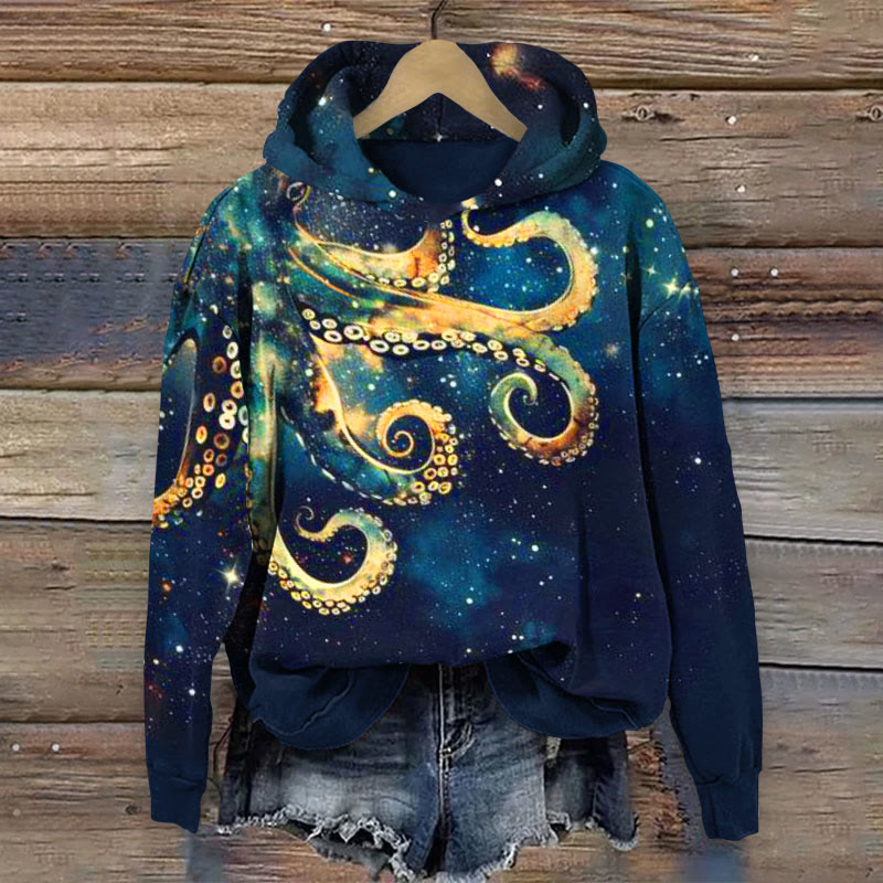 Octopus Art Print Long Sleeve Hoodie - Blue - 8XL - image 1