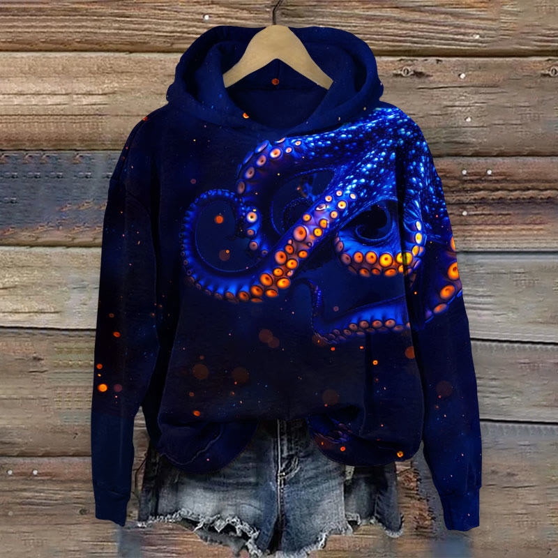 Personalized Octopus Art Print Long Sleeve Hoodie - Blue - 8XL - image 1