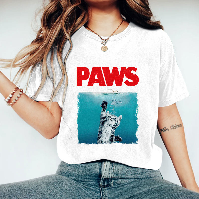 100% Cotton Paws Kitten Jaws Cute Cat Fun T-shirt - White - 2XL - image 1