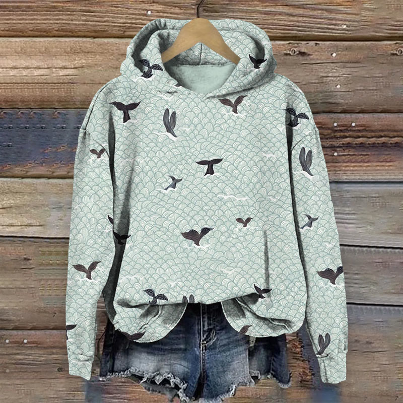 Artistic Waves Print Long Sleeve Hoodie - Mint - 8XL - image 1