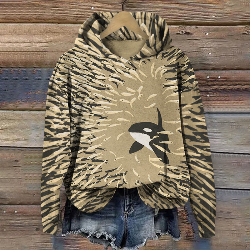 Orca And Herring Ball Art Print Long Sleeve Hoodie - Khaki - 8XL - image 2