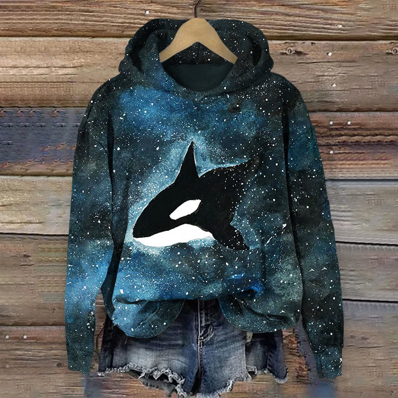 Killer Whale Art Print Long Sleeve Hoodie - Dark Green - 8XL - image 1