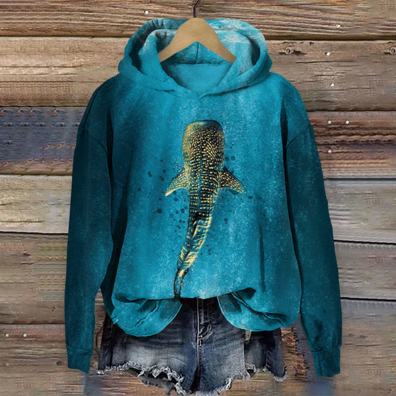 Ocean Whale Art Print Long Sleeve Hoodie - Blue - 8XL - image 1