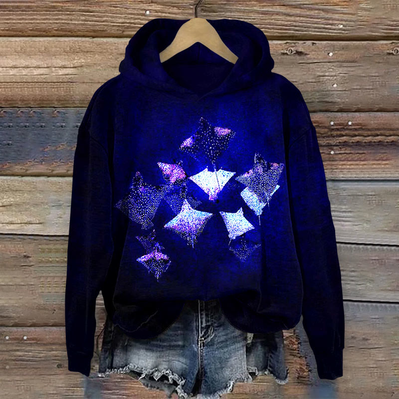 Ocean Manta Ray Art Print Long Sleeve Hoodie - Dark Blue - 8XL - image 1