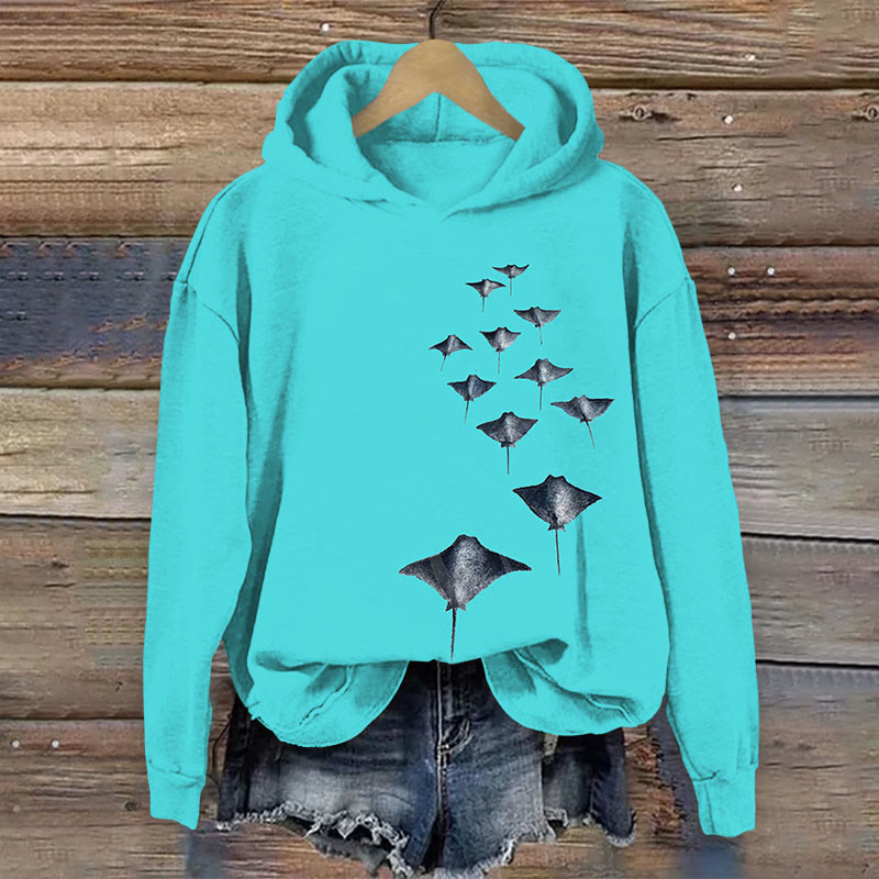 Casual Manta Ray Print Hoodie - Lake Blue - 8XL - image 1
