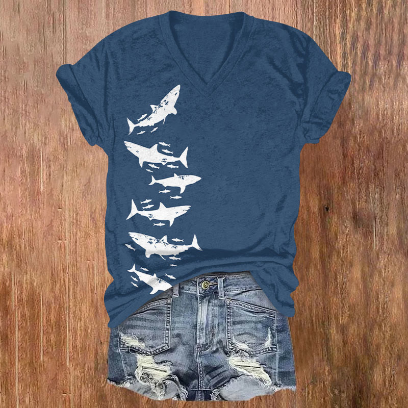 Minimalist Shark Art Print T-shirt - Blue - 5XL - image 1