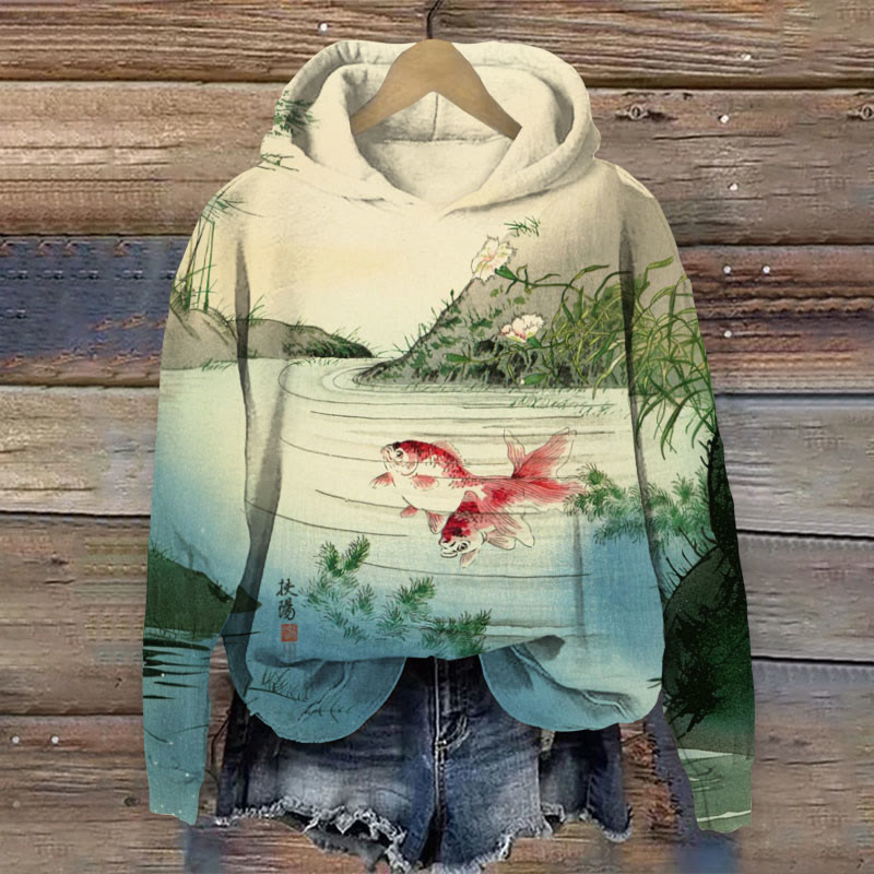 Japanese Koi Art Print Long Sleeve Hoodie - Multicolor - 8XL - image 1