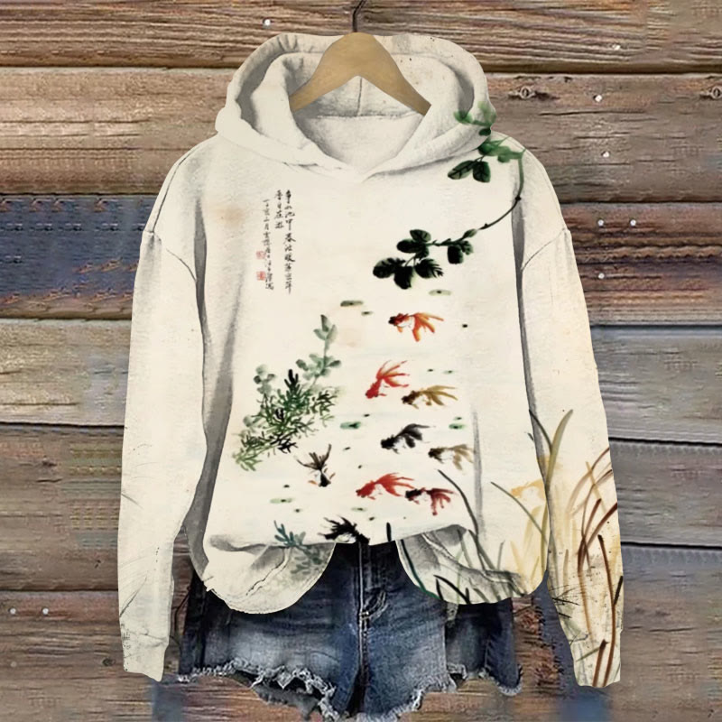 Japanese Koi Art Long Sleeve Hoodie - Beige - 8XL - image 1
