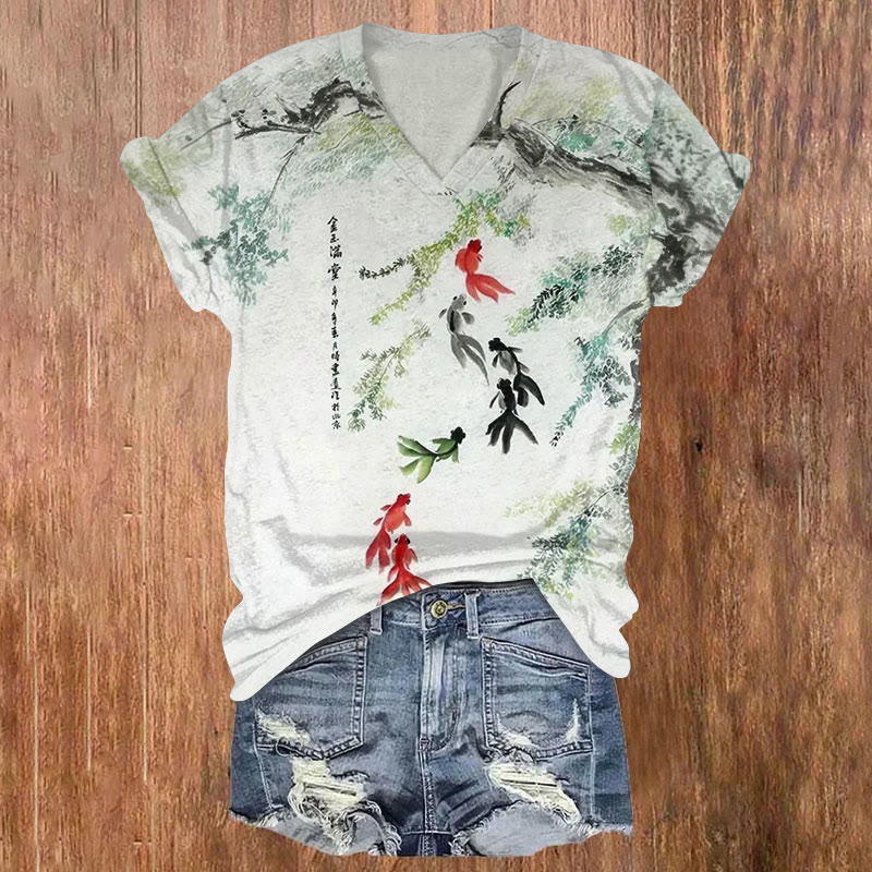 Japanese Koi Ink Art Print T-shirt - Multicolor - 5XL - image 1