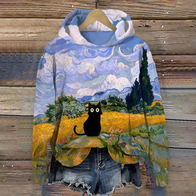 Oil Painting Cat Paint Hoodie - Multicolor - 8XL - image 1