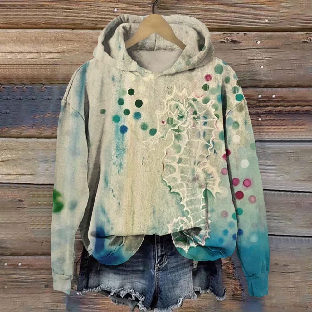 Seahorse Hidden In Bubbles Of Paint Print Long Sleeve Hoodie - Apricot - 8XL - image 1