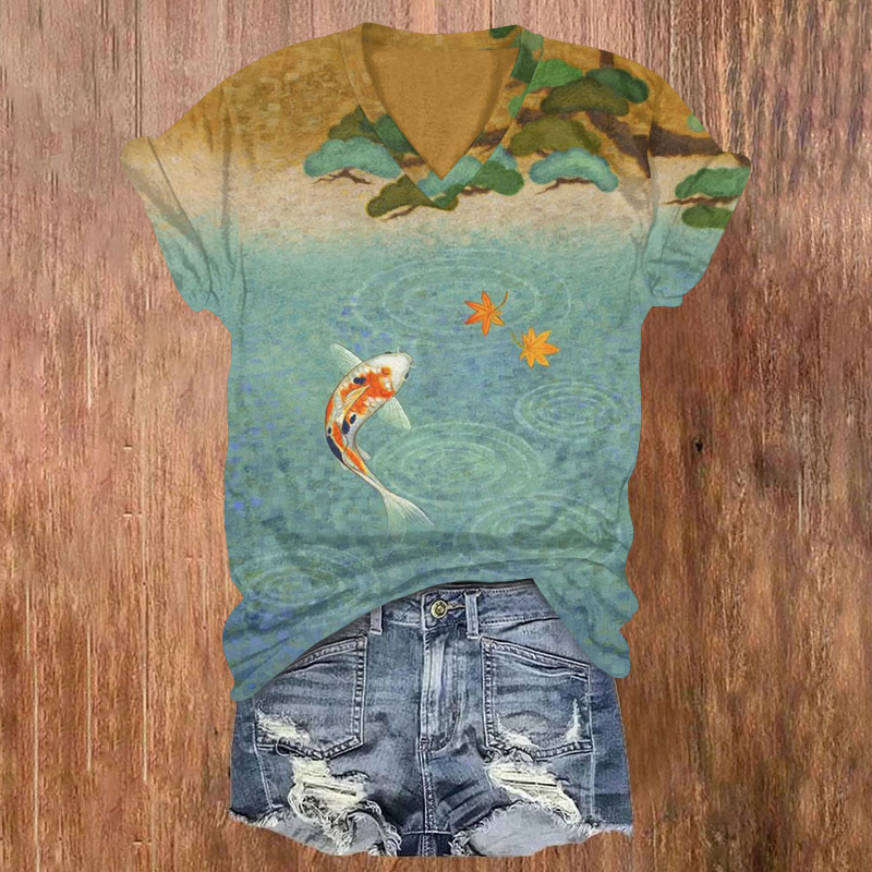 Retro Japanese Koi Print T-Shirt - Multicolor - 5XL - image 1