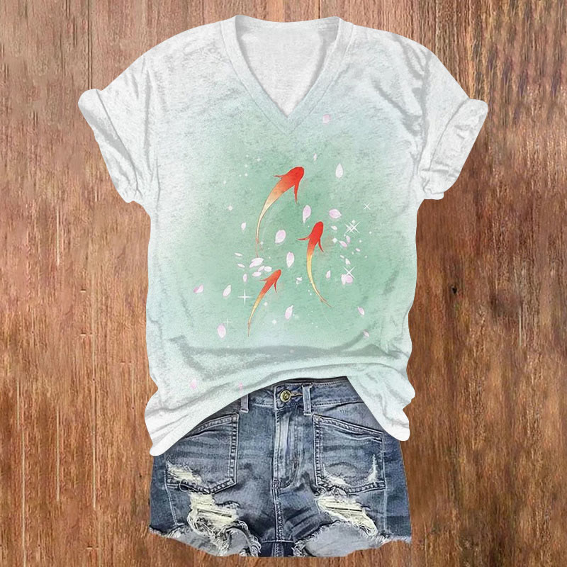Japanese Goldfish Art Print T-shirt - White - 5XL - image 1