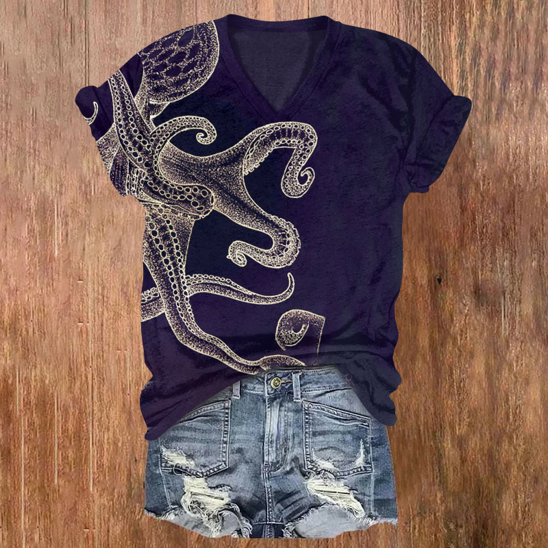Octopus Art Print T-shirt - Dark Blue - 5XL - image 1