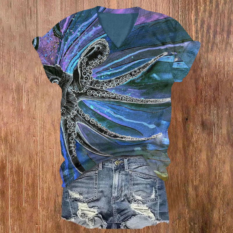 Colorful Octopus Art Print T-shirt - Multicolor - 5XL - image 1