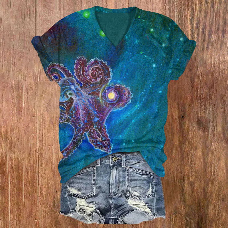 Octopus Star Art Print T-shirt - Blue - 5XL - image 1