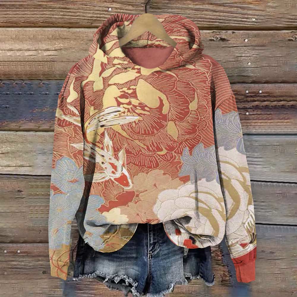 Japanese Koi Art Print Long Sleeve Hoodie - Multicolor - 8XL - image 1