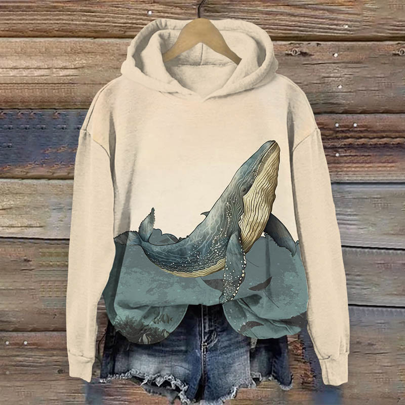 Japanese Mother & Baby Whale Art Print Long Sleeve Hoodie - Apricot - 8XL - image 1