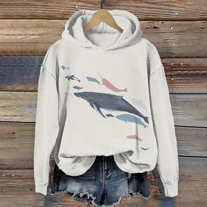 Japanese Retro Ocean Animal Art Print Long Sleeve Hoodie - Beige - 8XL - image 1