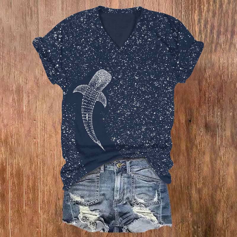 Japanese Starry Whale Shark Art Print T-shirt - Dark Blue - 5XL - image 1