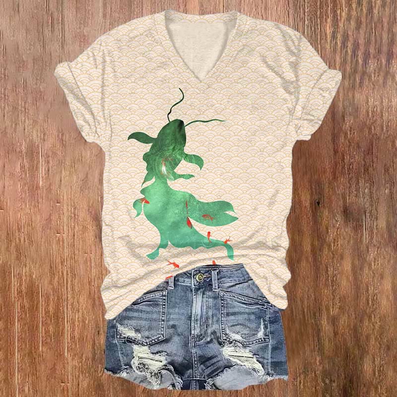 Japanese Retro Goldfish Art Print T-shirt - Apricot - 5XL - image 1