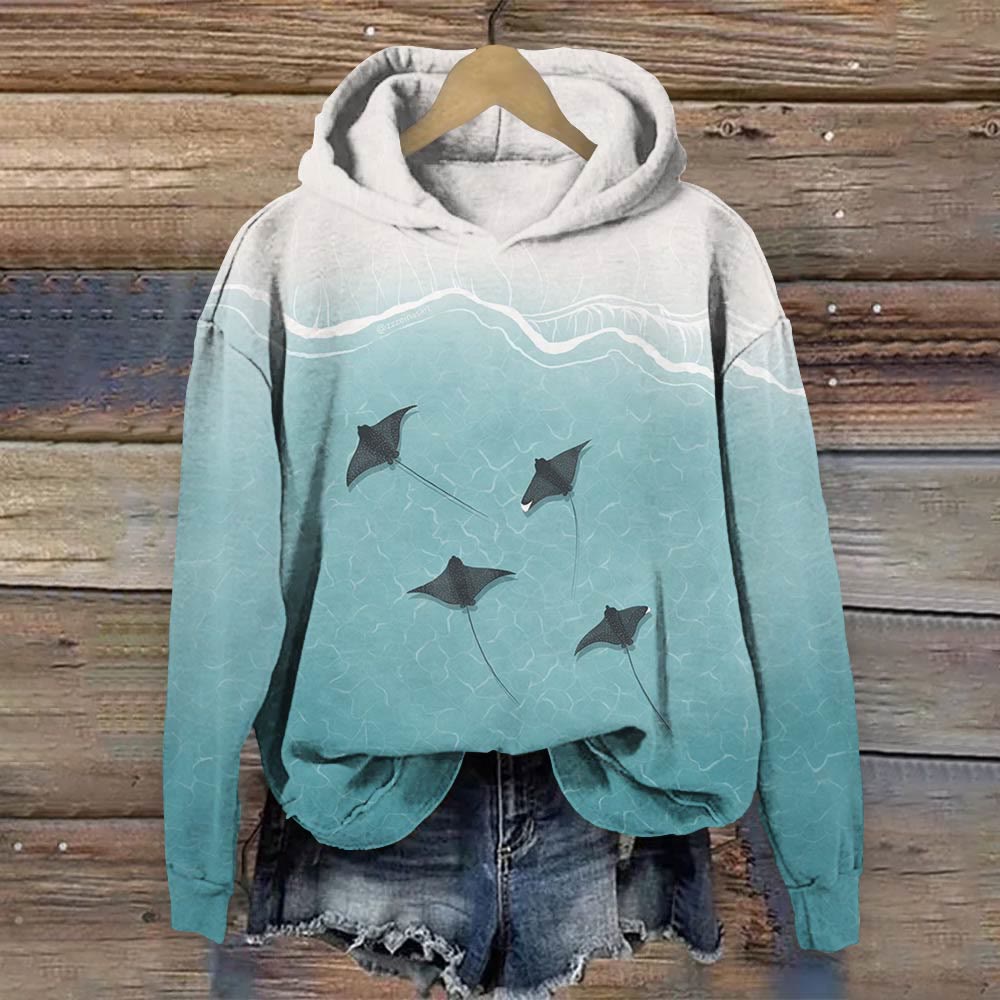 Seaside Ray Print Long Sleeve Hoodie - Mint - 8XL - image 1