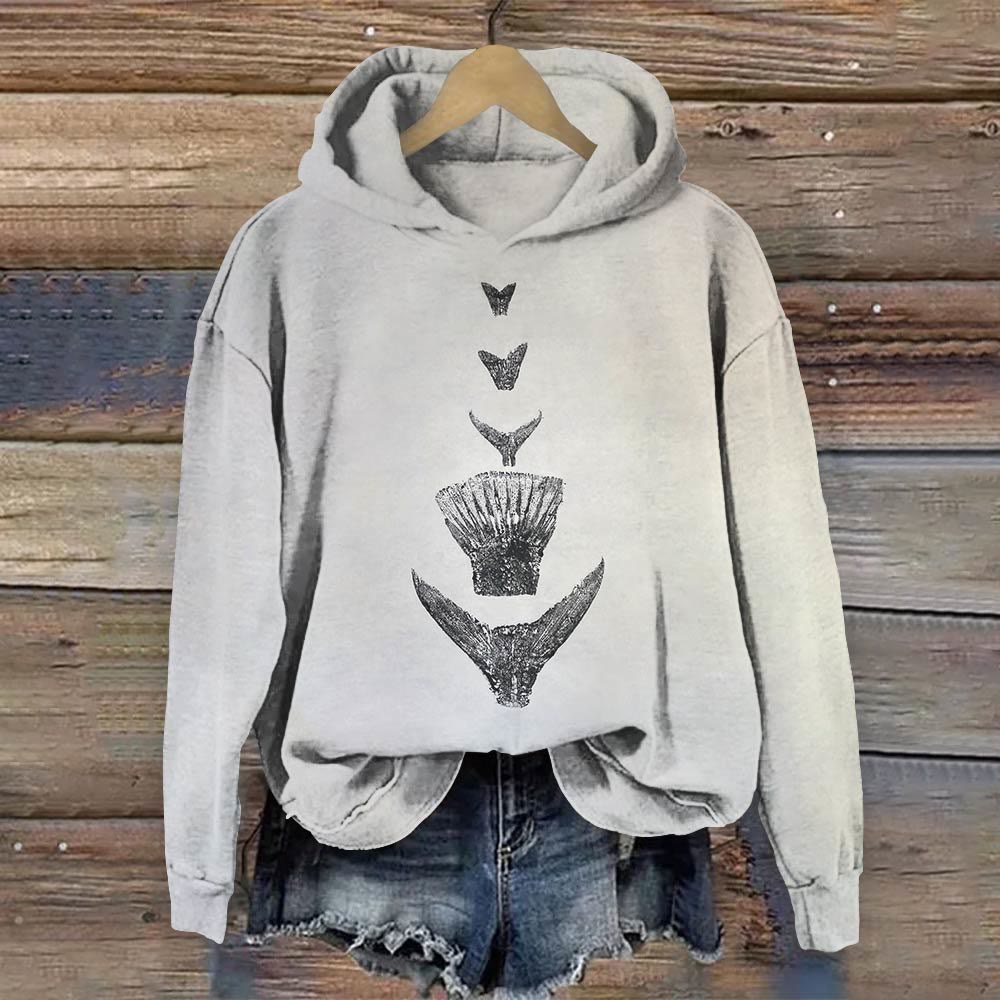 Hand-painted Fishtail Print Long Sleeve Hoodie - Light Gray - 8XL - image 1
