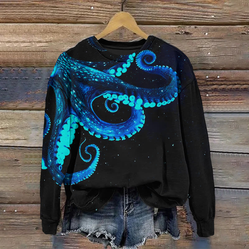 Three-dimensional Creative Octopus Print Casual Sweatshirt - Black - 5XL - image 1